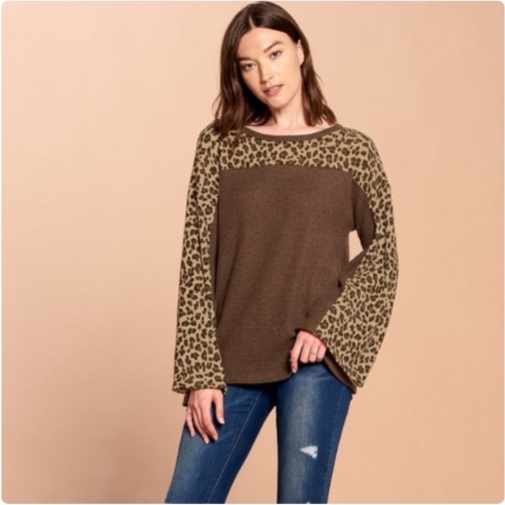 ODDI Ribbed Leopard Print Long Sleeve Thermal Top